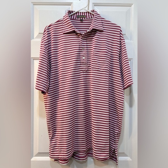 Peter Millar Summer Comfort Polo Men's L Pink Striped Chest Pocket Stretch Golf - Picture 1 of 8